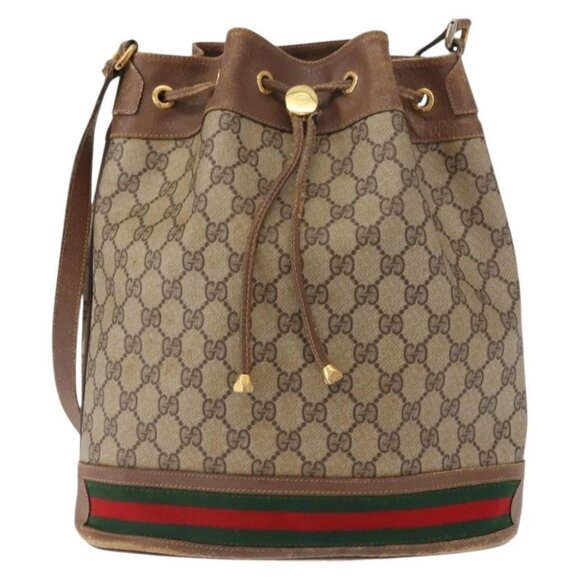 GUCCI GG Supreme Web Sherry Line Bag PVC Beige Gold - Picture 2 of 15